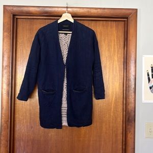 Scotch & Soda long line indigo linen blazer with fun pink lining.